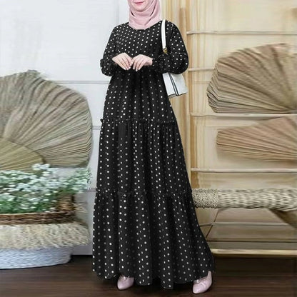 Womens dresses Bohemian Polka Dot Print Muslim Dress Long Sleeves Prayer Clothes summer dresses 2025