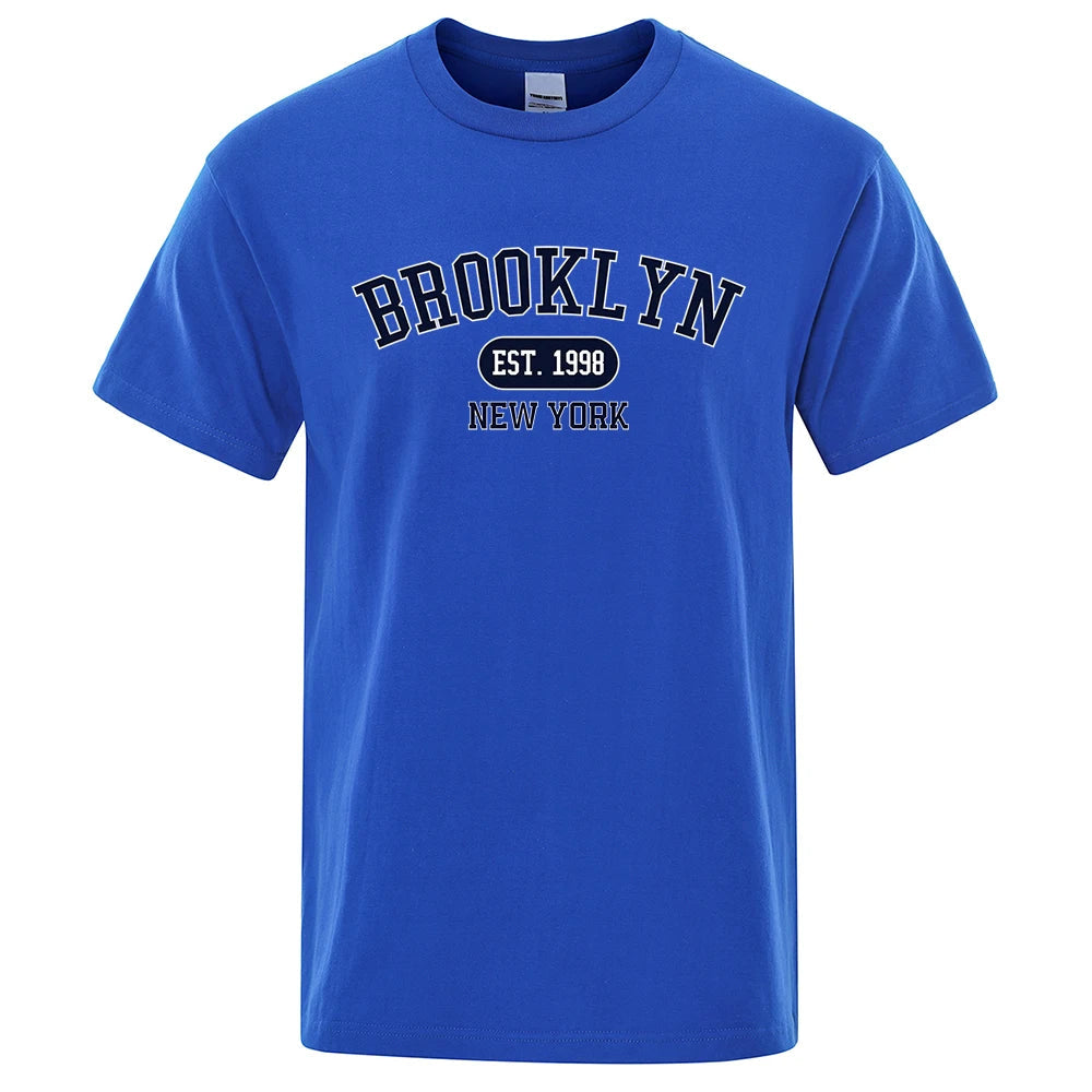 Brooklyn Est.1998 New York Letter T Shirts Man Casual Crewneck Streetwear Breathable Fashion Summer Tops Cotton Loose T-Shirts ShedPoundsPortal