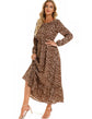 Women Eid Muslim Dresses Tight Waist O Neck Ruffles Spliced Casual Vestidos Flowers Dress Dubai Kaftan Islam Morocco Arab ShedPoundsPortal