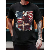 T - Shirt Featuring Majestic Eagle Symbol Set Against American Flag Motif ShedPoundsPortal