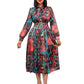 Elegant Dresses Woman 2025 Bow Collar Vintage Printed Full Sleeve A Line Mid Calf Luxury Female Birthday Party Dinner Vestidos
