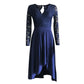 Elegant Satin V-Neck Maxi Dress with Lace Dovetail
