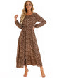 Women Eid Muslim Dresses Tight Waist O Neck Ruffles Spliced Casual Vestidos Flowers Dress Dubai Kaftan Islam Morocco Arab ShedPoundsPortal