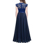 Elegant V-Neck Lace Evening Chiffon Dress for Women