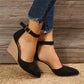 Fashion Women High Heel Sandals Closed Toe Solid Suede Pointed Wedge Heel Shoes Thick Bottom Buckle Sandals Female Footwear