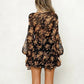 Low Cut V Neck Sexy Dress Flared Long Sleeve Lace Dress Bohemian Print Lace Up Summer Dresses Qutfits Ultra-Thin Dresses