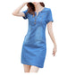 Ladies Streetwear Denim Linen Midi Dress Summer Korean Fashion Short Sleeve Dresses With Pocket Women Pullover Short Dresses