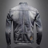 Trendy Stand Collar Zip-Uplapel Motorcycle Denim Jacket Unique Vintage Sports Top For Men Casual Trendy Brand Jacket ShedPoundsPortal