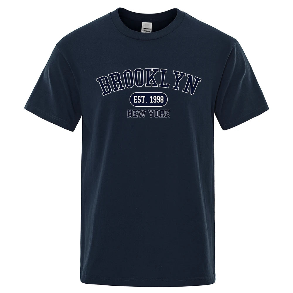 Brooklyn Est.1998 New York Letter T Shirts Man Casual Crewneck Streetwear Breathable Fashion Summer Tops Cotton Loose T-Shirts ShedPoundsPortal
