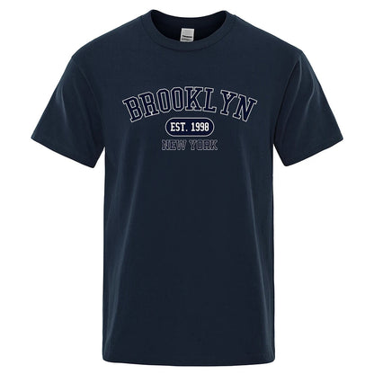 Brooklyn Est.1998 New York Letter T Shirts Man Casual Crewneck Streetwear Breathable Fashion Summer Tops Cotton Loose T-Shirts ShedPoundsPortal