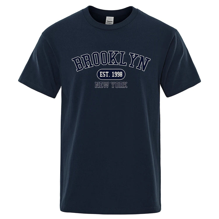 Brooklyn Est.1998 New York Letter T Shirts Man Casual Crewneck Streetwear Breathable Fashion Summer Tops Cotton Loose T-Shirts ShedPoundsPortal