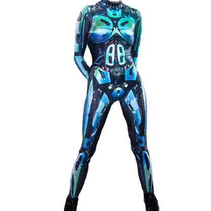 Robot Punk Jumpsuit Catsuit Sexy Female Women Cosplay Costume Skeleton Cyberpunk Steampunk Zentai Suit Halloween Bodysuit ShedPoundsPortal