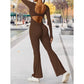 long sleeved jumpsuit U-neck tight and sexy backless jumpsuit for autumn and winter yoga sports and leisure series ShedPoundsPortal